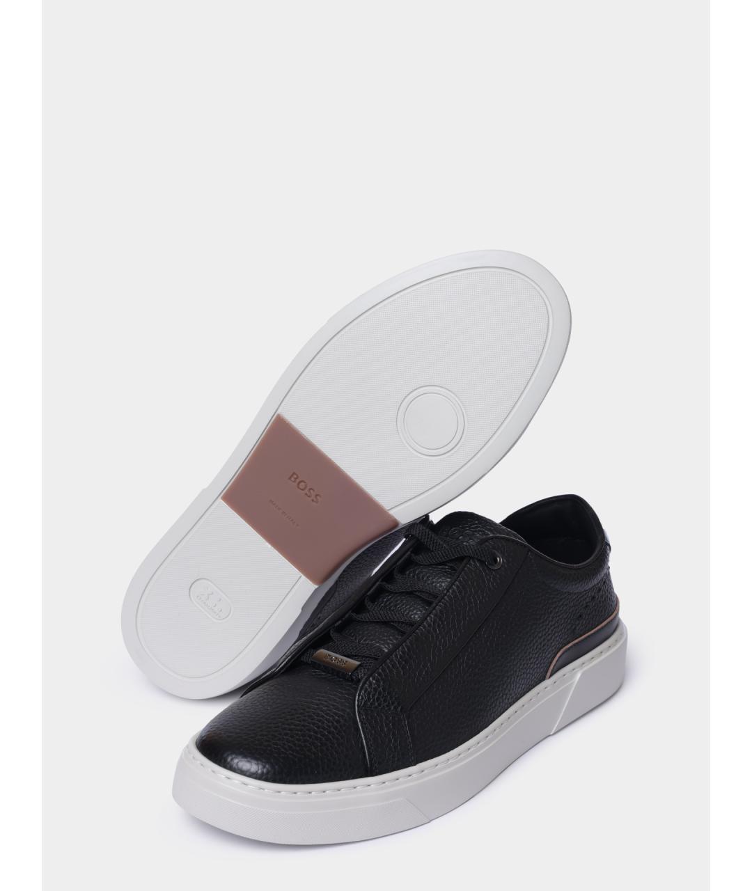 HUGO BOSS Черные кожаные низкие кроссовки / кеды, фото 4