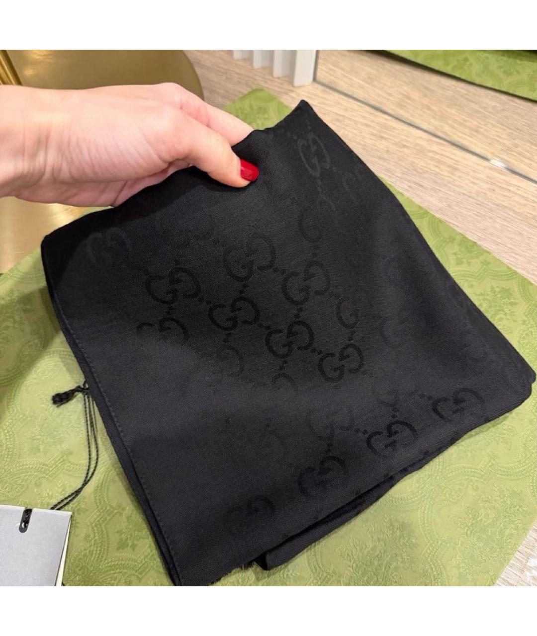 GUCCI Черный шерстяной шарф, фото 5