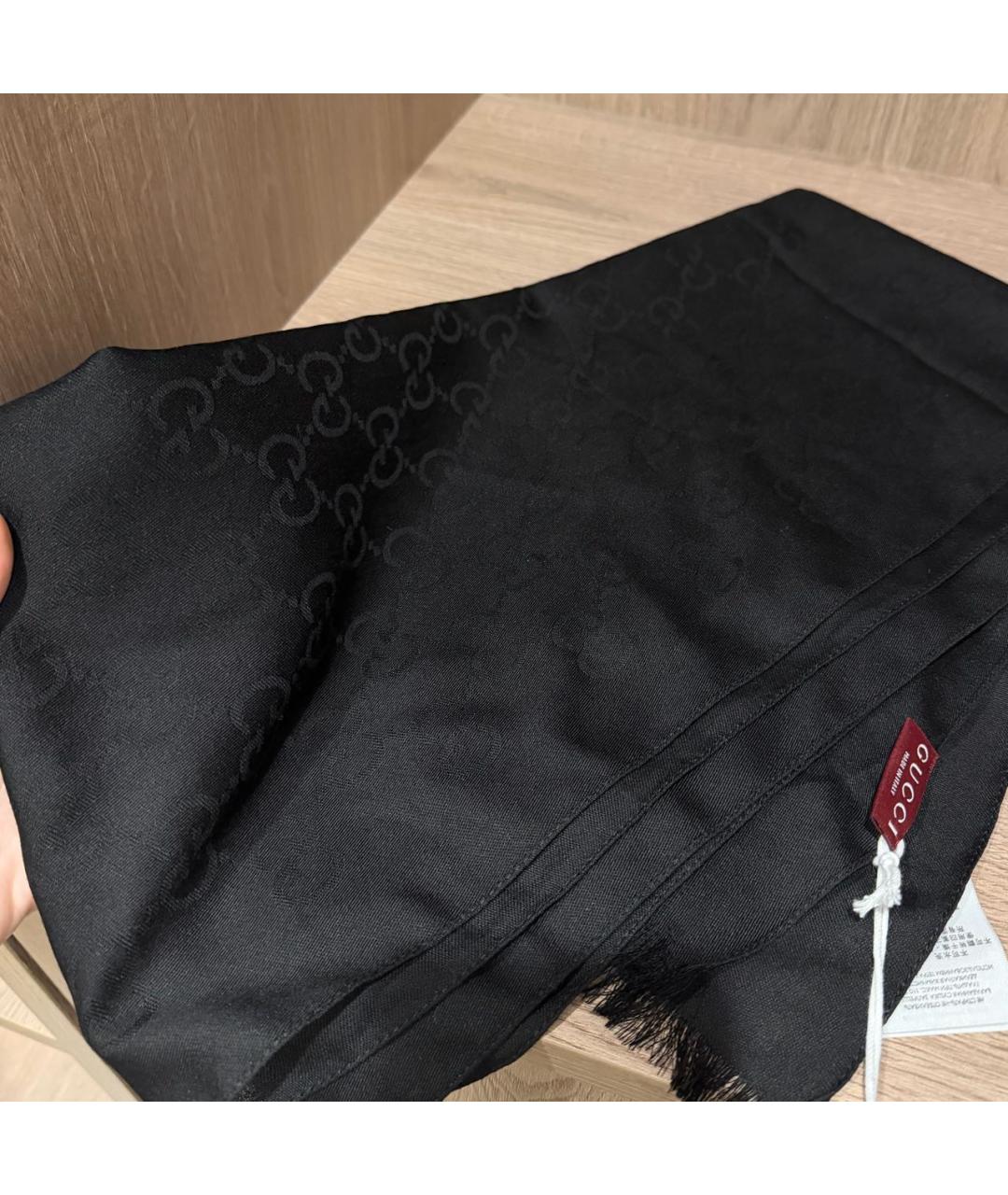 GUCCI Черный шерстяной шарф, фото 2