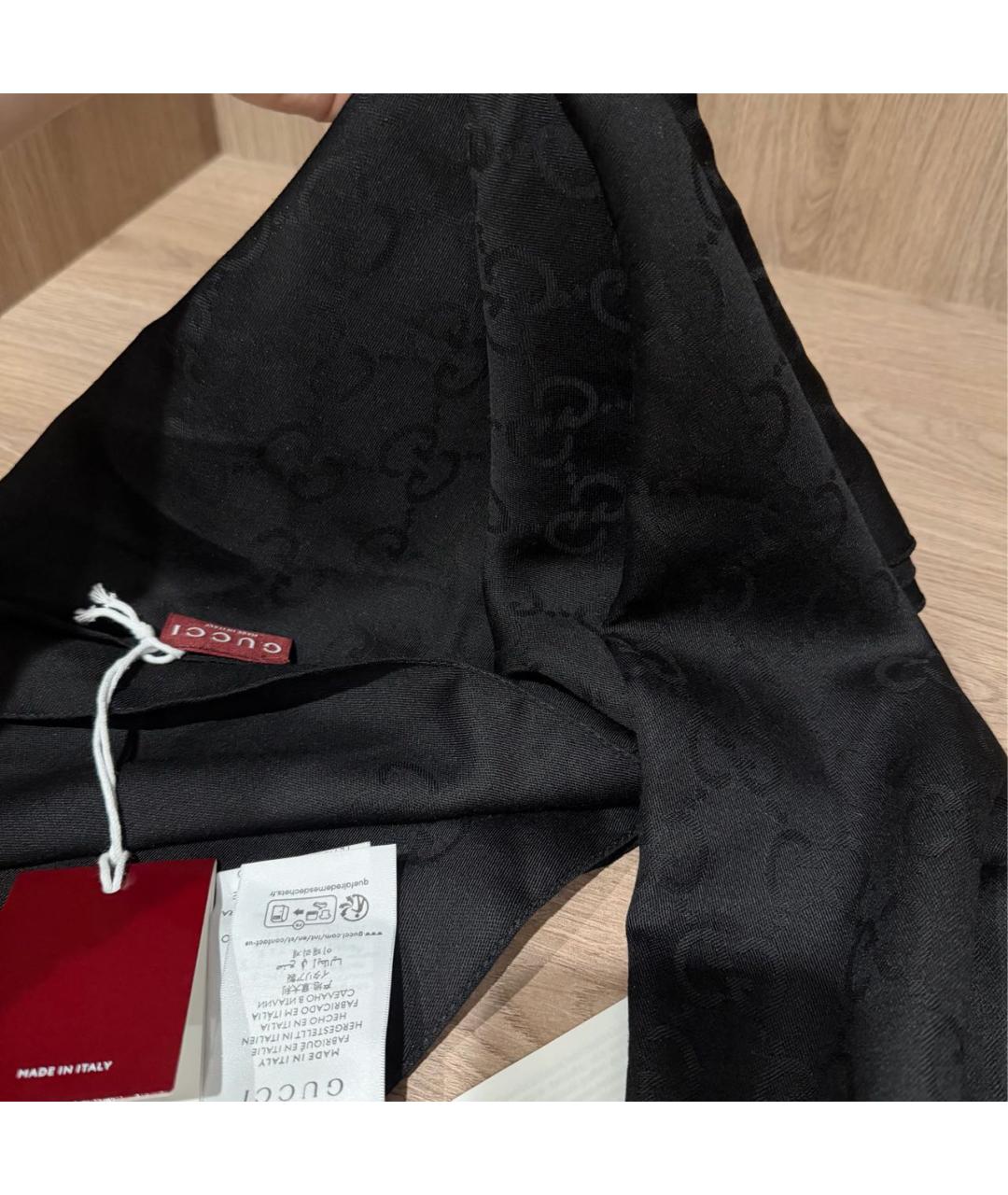 GUCCI Черный шерстяной шарф, фото 3