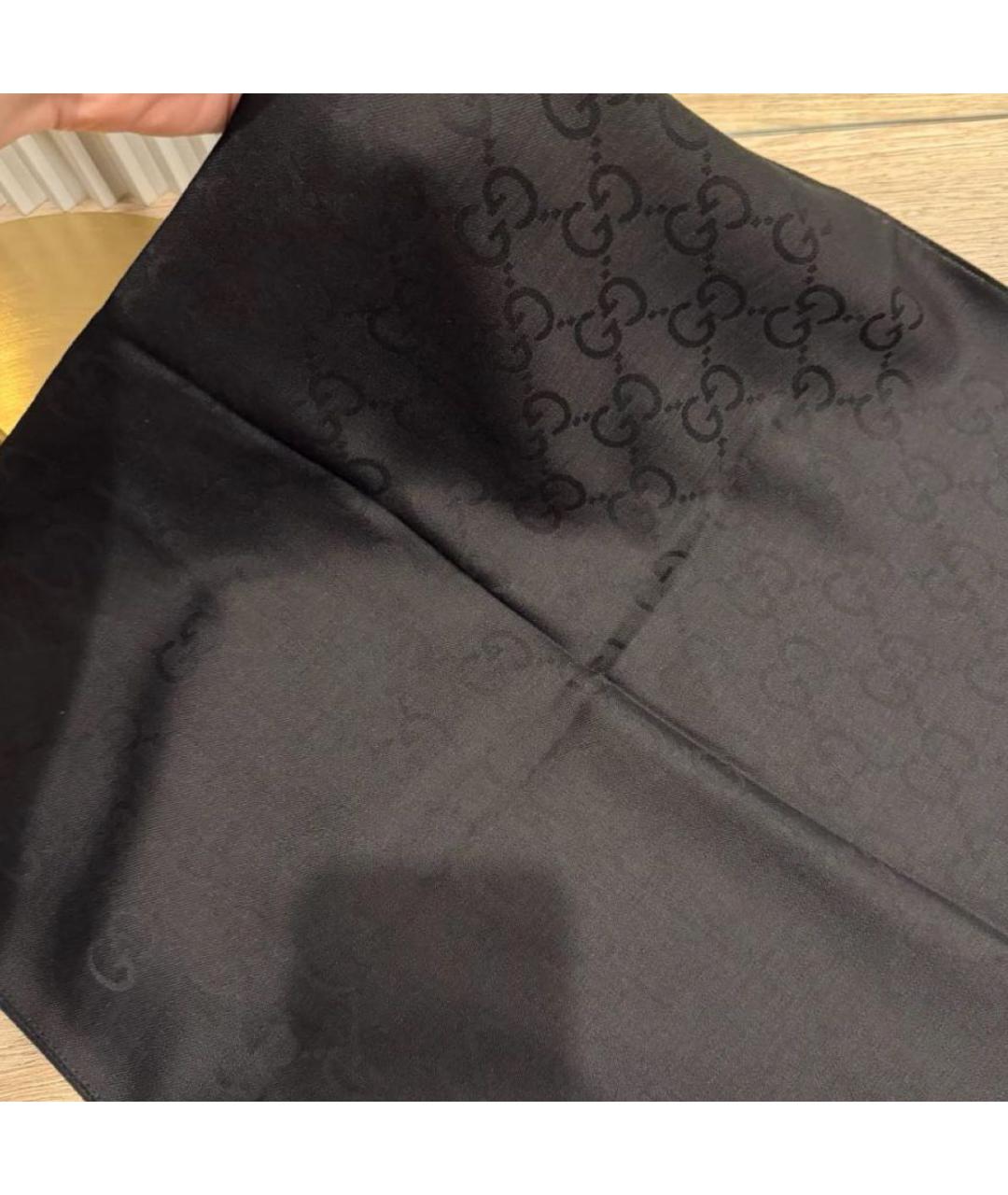 GUCCI Черный шерстяной шарф, фото 6