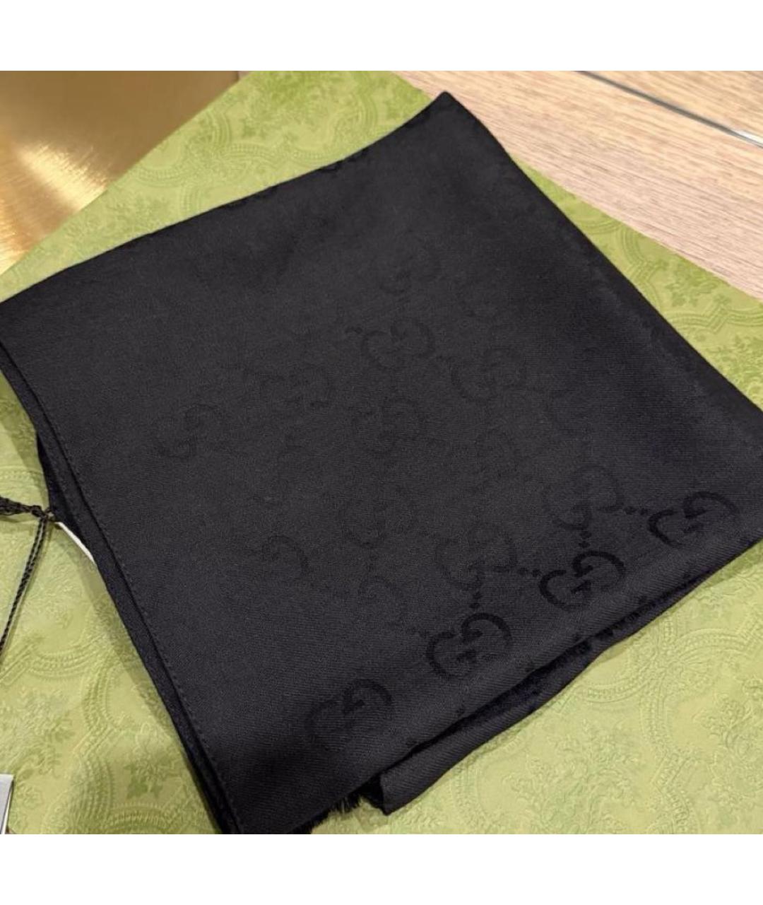 GUCCI Черный шерстяной шарф, фото 4