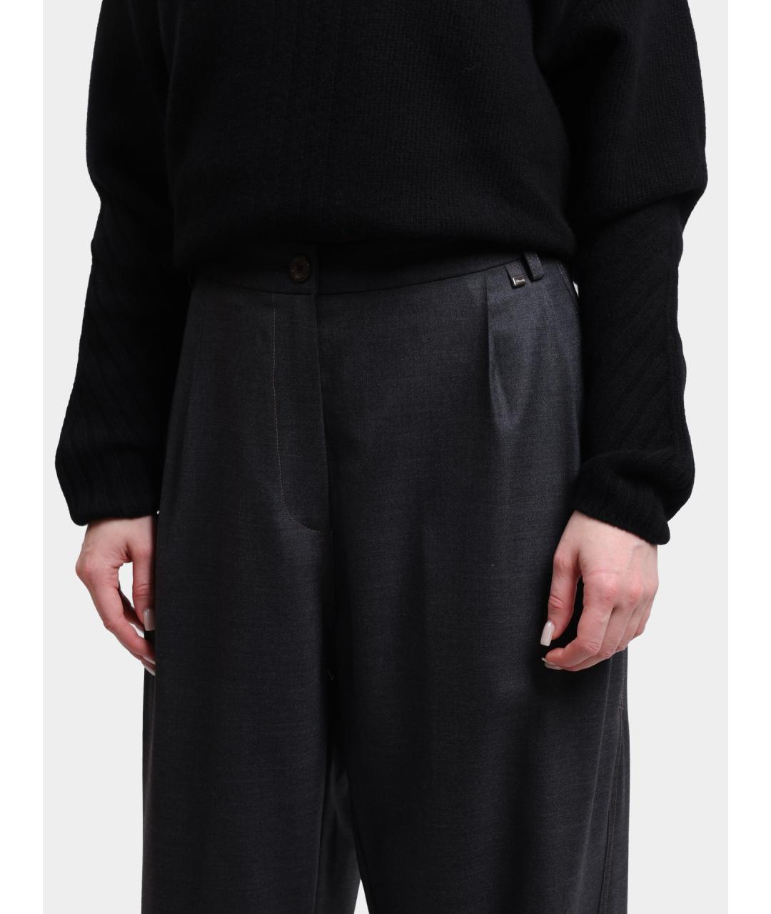 HERNO Антрацитовые шерстяные прямые брюки, фото 4