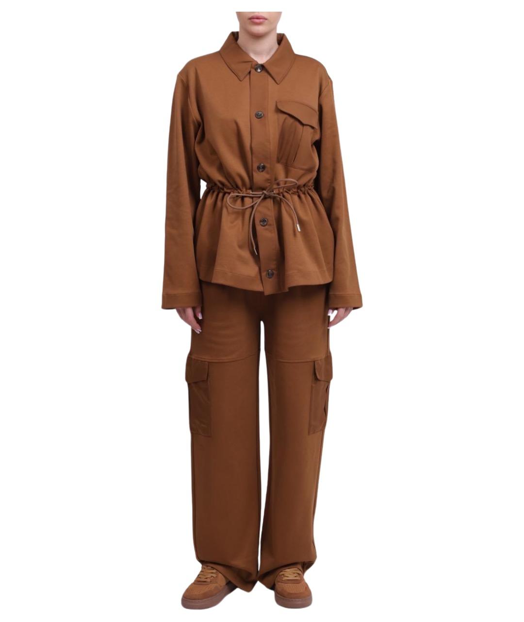 HERNO Коричневые хлопковые прямые брюки, фото 1