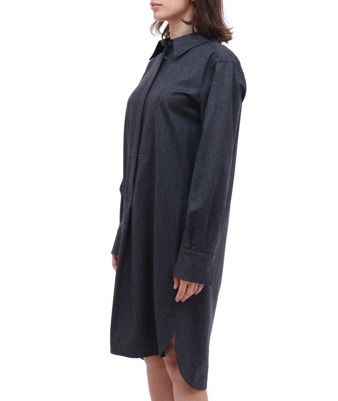 BRUNELLO CUCINELLI Темно-синее шерстяное повседневное платье, фото 4