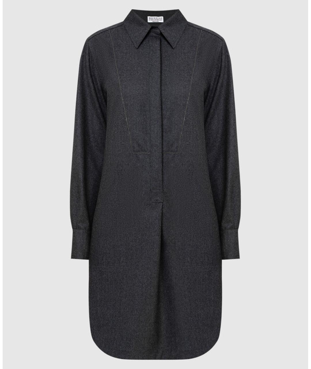 BRUNELLO CUCINELLI Темно-синее шерстяное повседневное платье, фото 6
