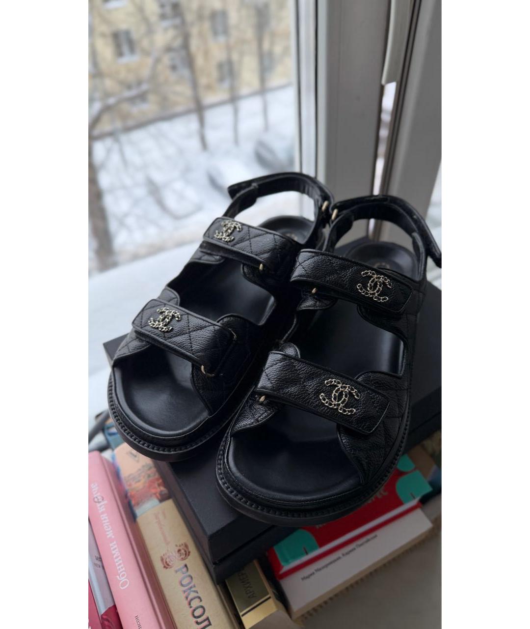CHANEL Черные кожаные сандалии, фото 8