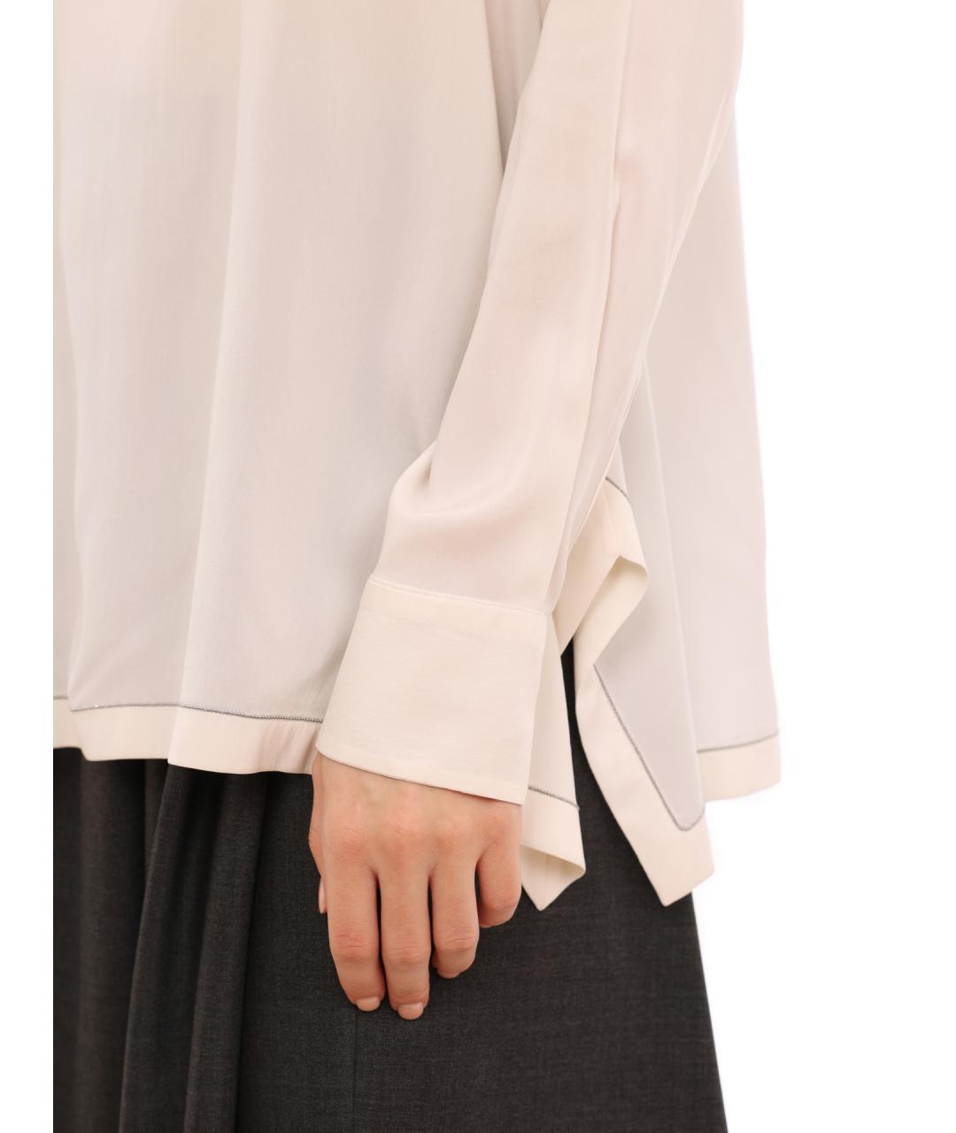 BRUNELLO CUCINELLI Белая шелковая блузы, фото 5