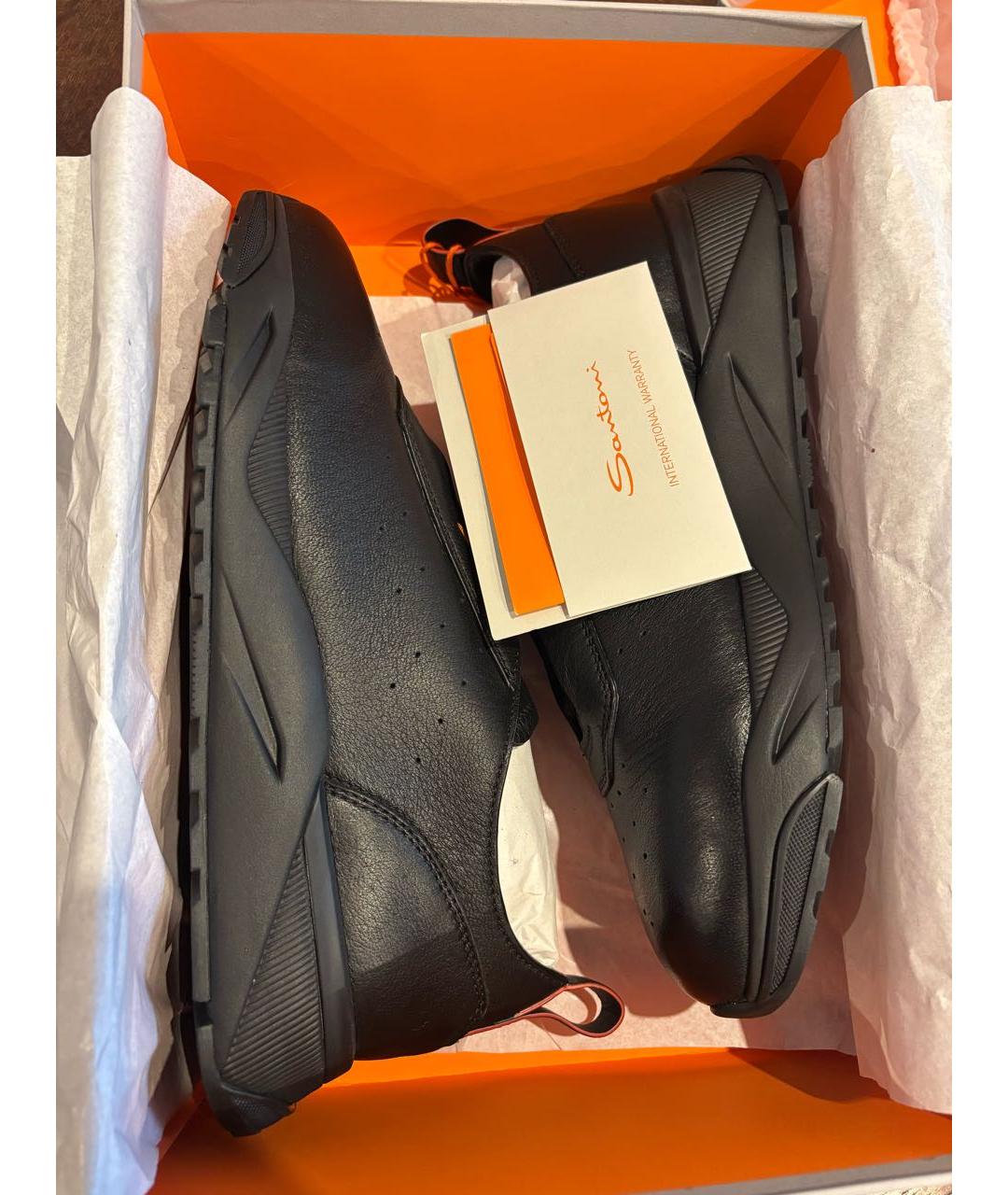 SANTONI Черные кожаные низкие кроссовки / кеды, фото 5