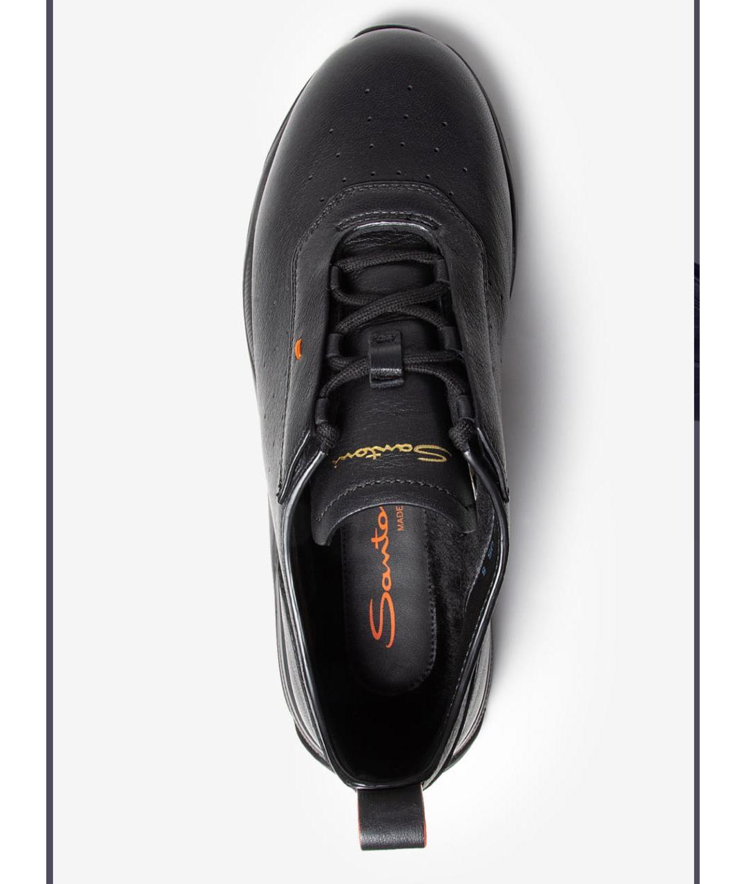 SANTONI Черные кожаные низкие кроссовки / кеды, фото 3