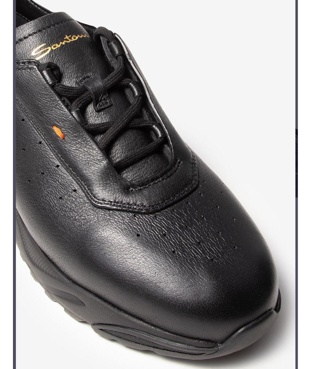 SANTONI Черные кожаные низкие кроссовки / кеды, фото 2