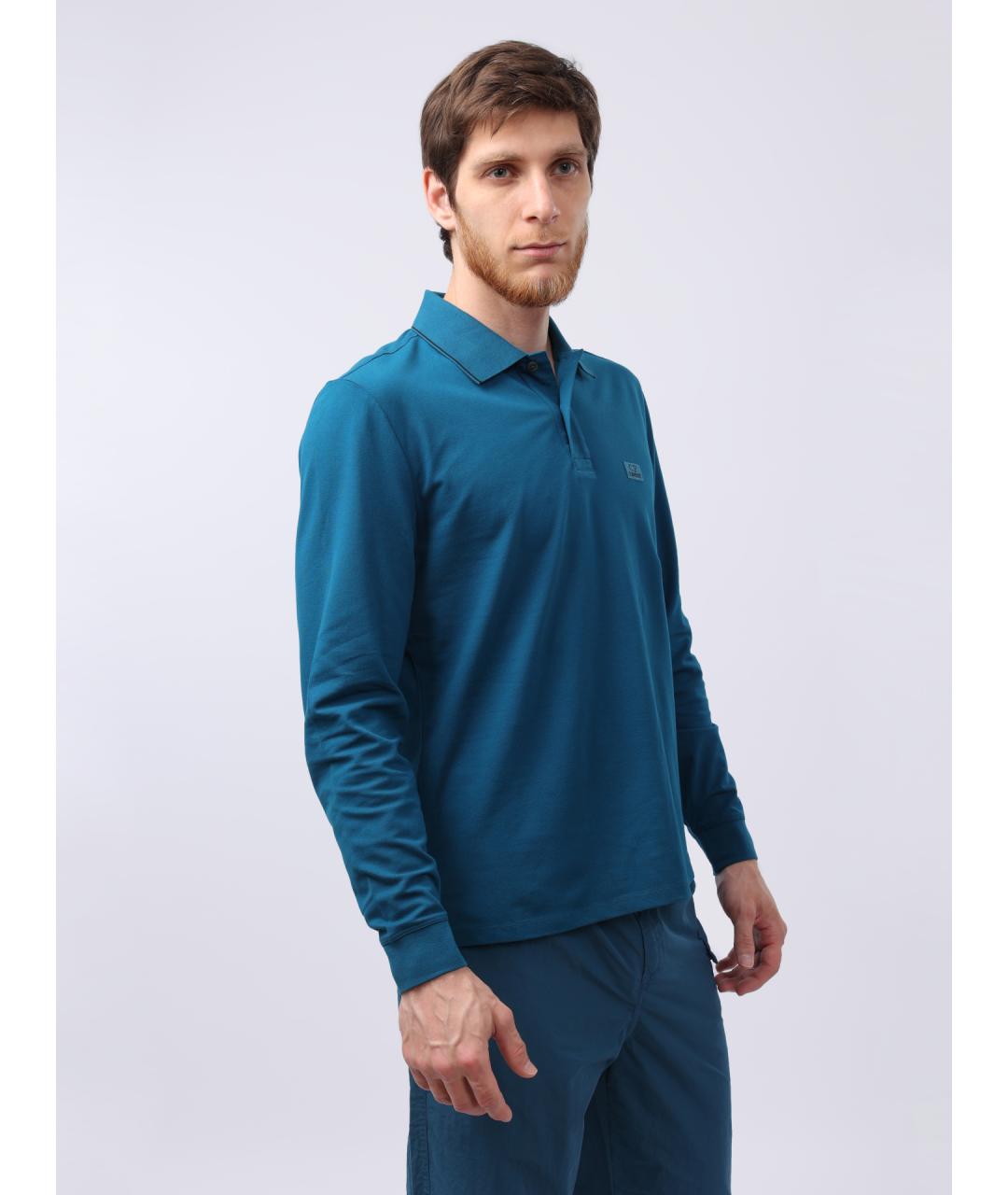 CP COMPANY Синее хлопковое поло с длинным рукавом, фото 5