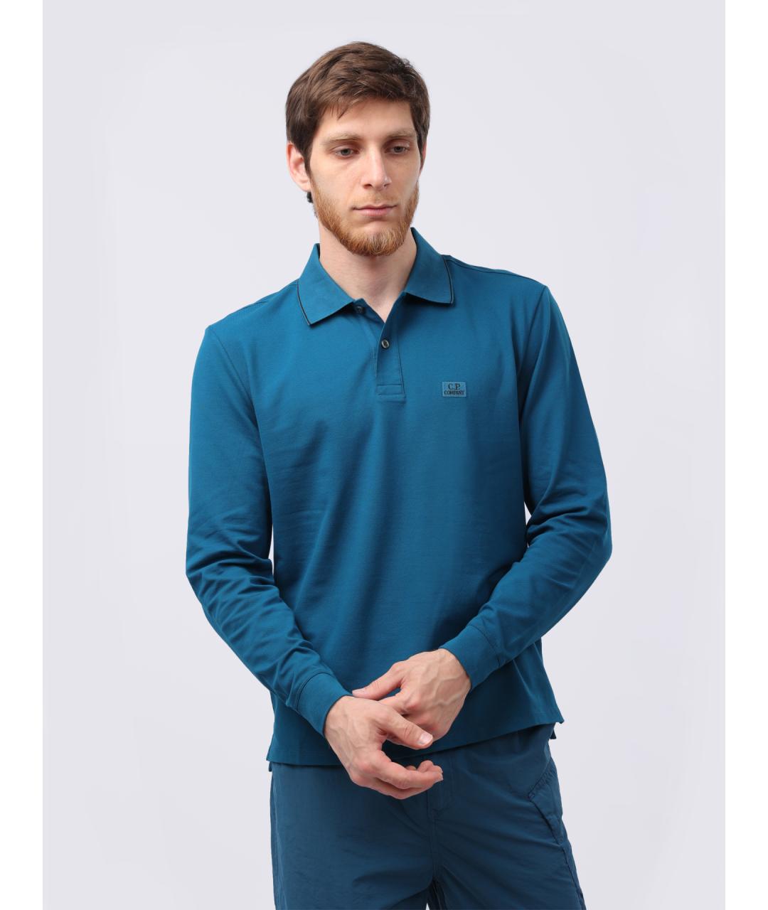 CP COMPANY Синее хлопковое поло с длинным рукавом, фото 3