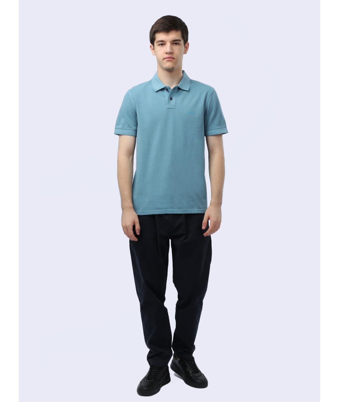 HUGO BOSS Голубое хлопковое поло с коротким рукавом, фото 2