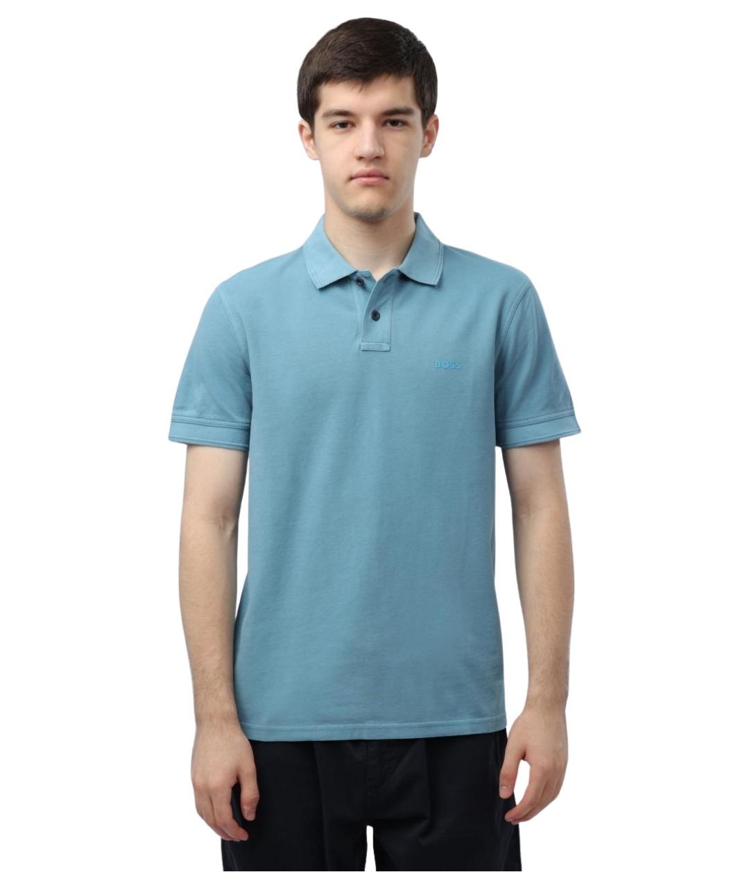 HUGO BOSS Голубое хлопковое поло с коротким рукавом, фото 1