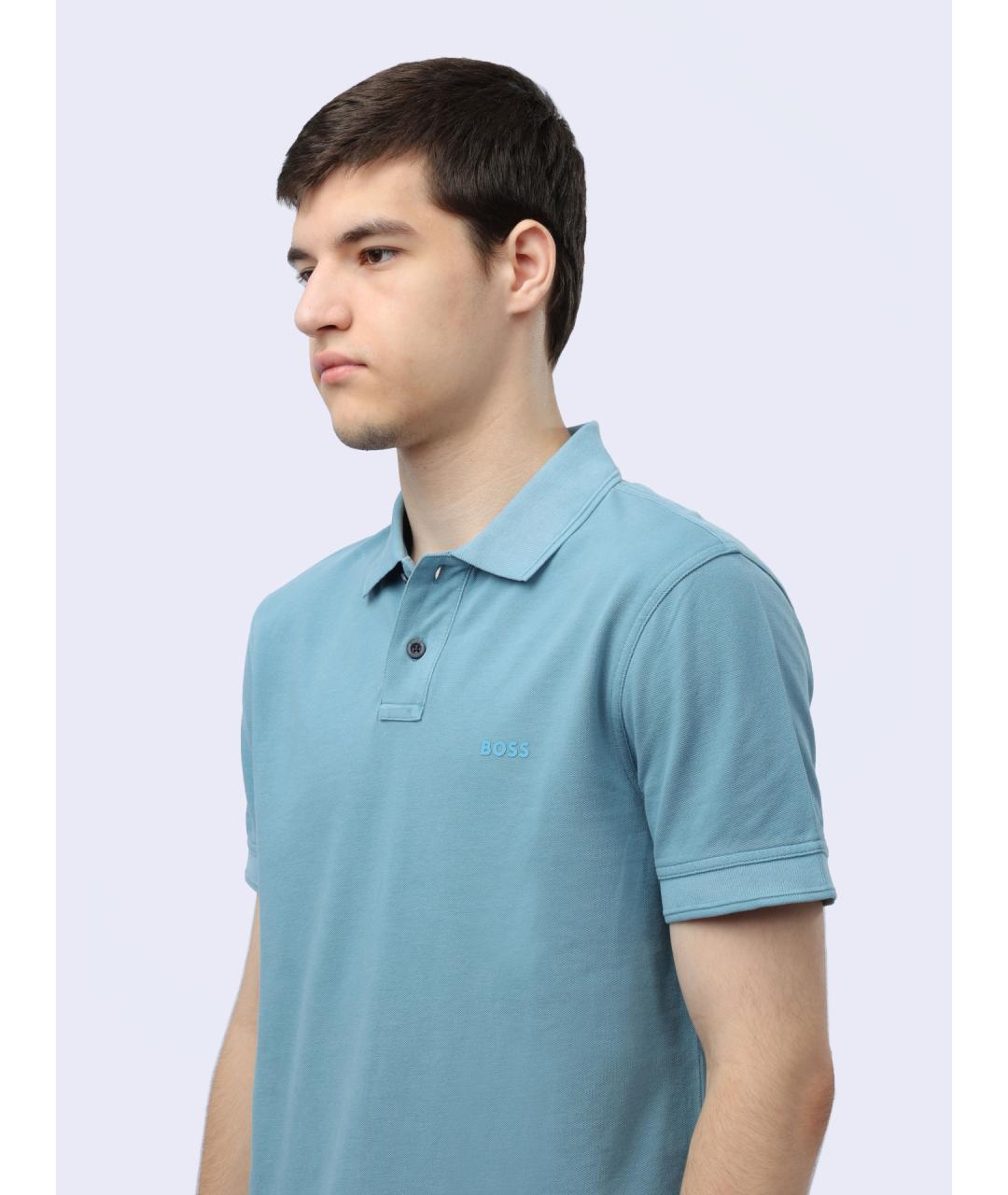 HUGO BOSS Голубое хлопковое поло с коротким рукавом, фото 4