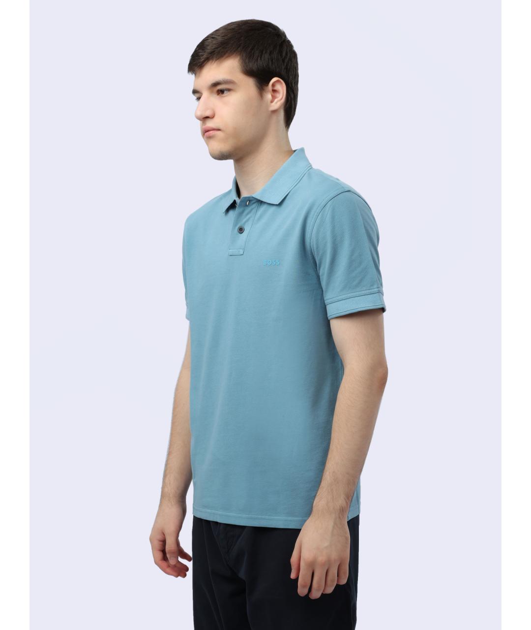 HUGO BOSS Голубое хлопковое поло с коротким рукавом, фото 3