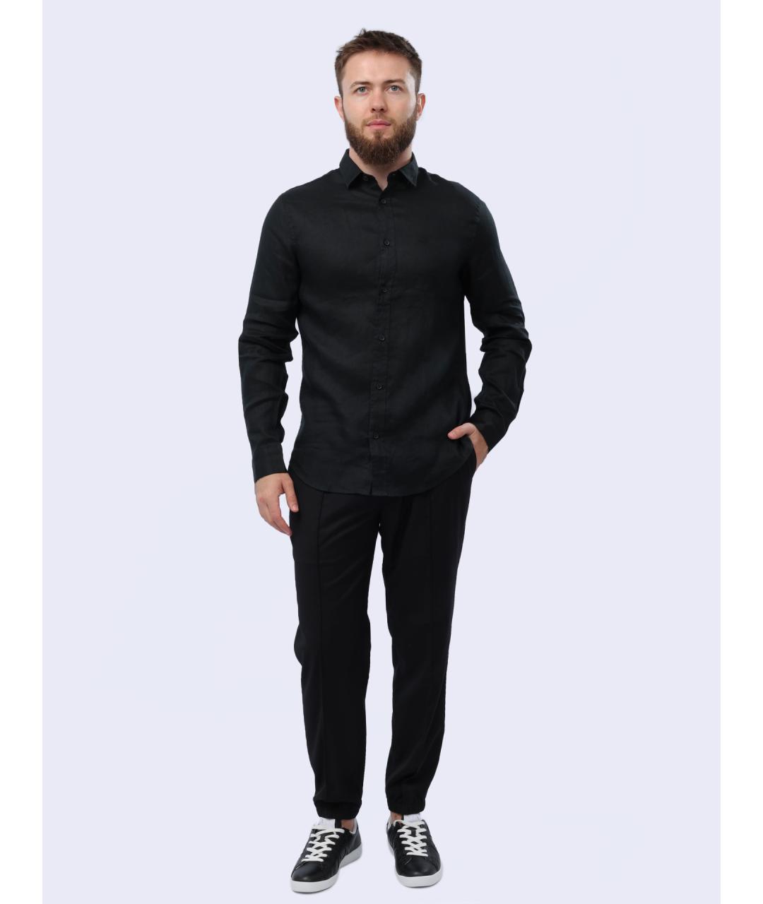 ARMANI EXCHANGE Черная льняная кэжуал рубашка, фото 2