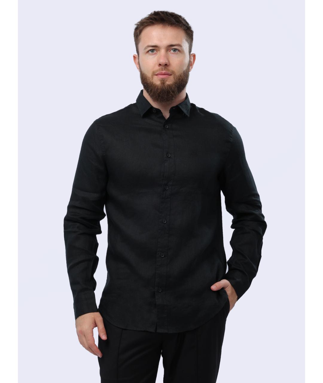 ARMANI EXCHANGE Черная льняная кэжуал рубашка, фото 7