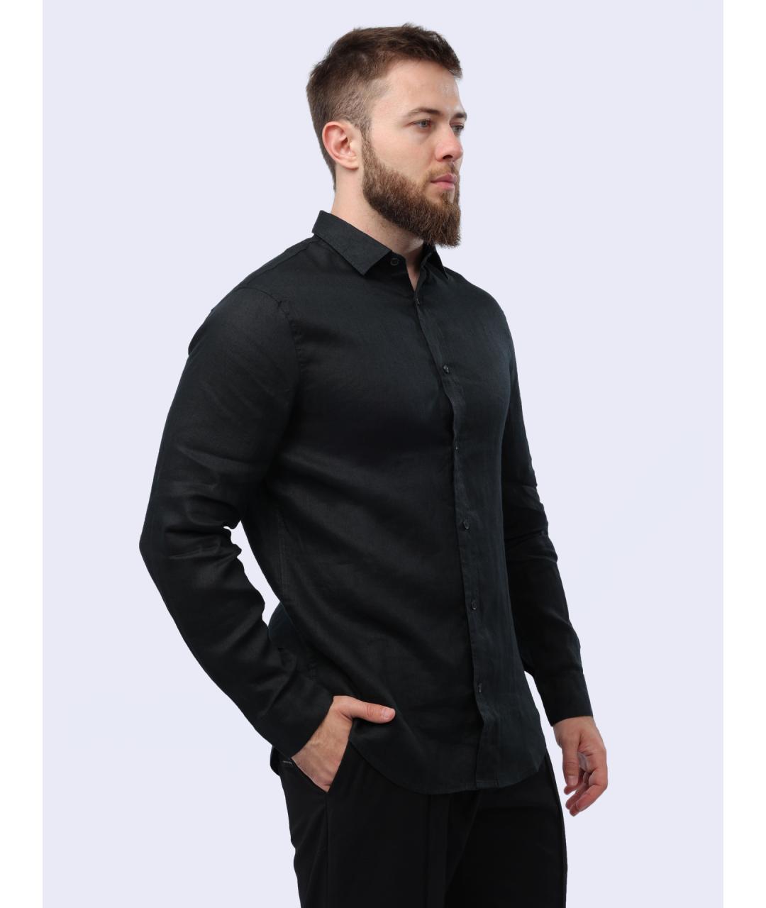 ARMANI EXCHANGE Черная льняная кэжуал рубашка, фото 5