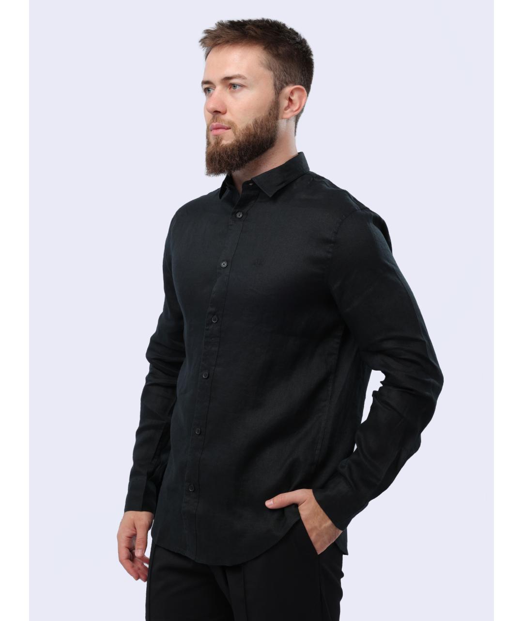 ARMANI EXCHANGE Черная льняная кэжуал рубашка, фото 3