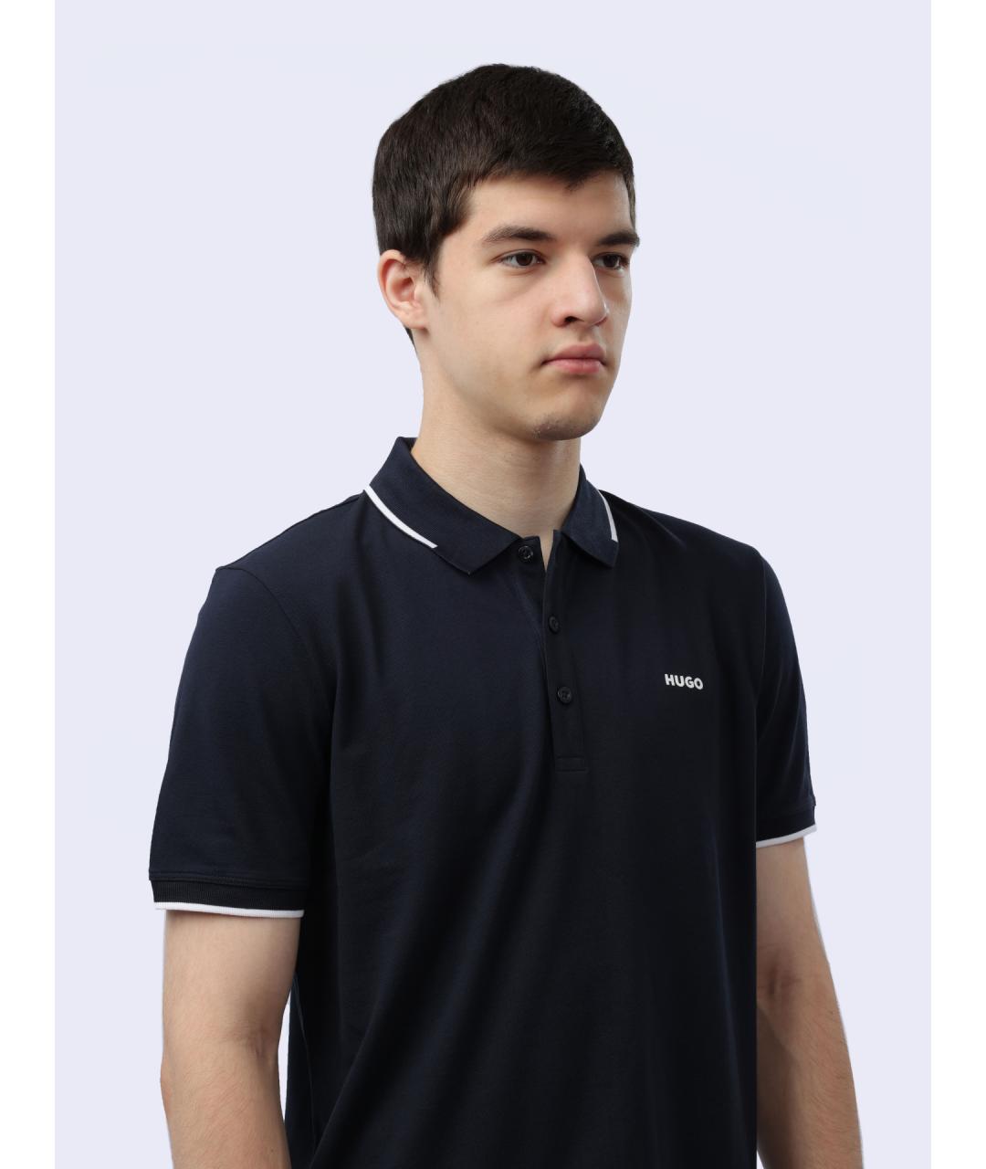 HUGO Синее хлопковое поло с коротким рукавом, фото 5