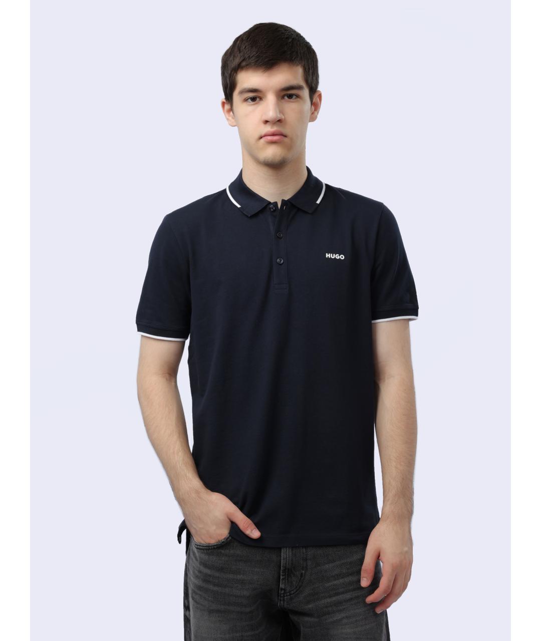 HUGO Синее хлопковое поло с коротким рукавом, фото 7