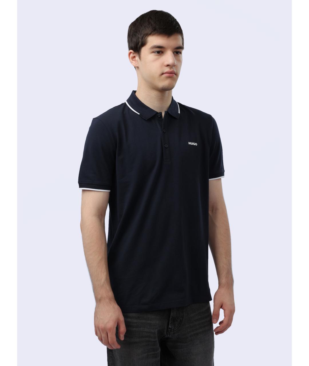HUGO Синее хлопковое поло с коротким рукавом, фото 4
