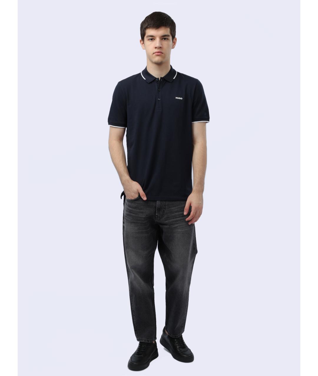 HUGO Синее хлопковое поло с коротким рукавом, фото 2