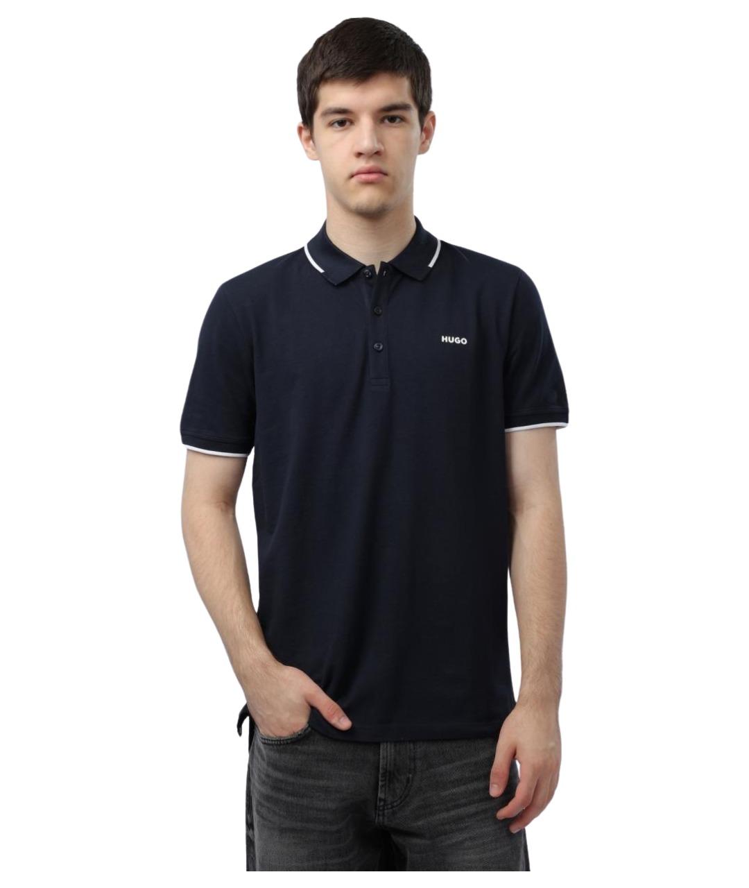 HUGO Синее хлопковое поло с коротким рукавом, фото 1