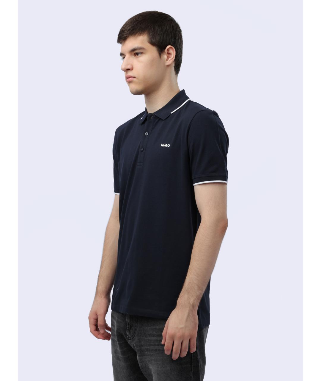 HUGO Синее хлопковое поло с коротким рукавом, фото 3