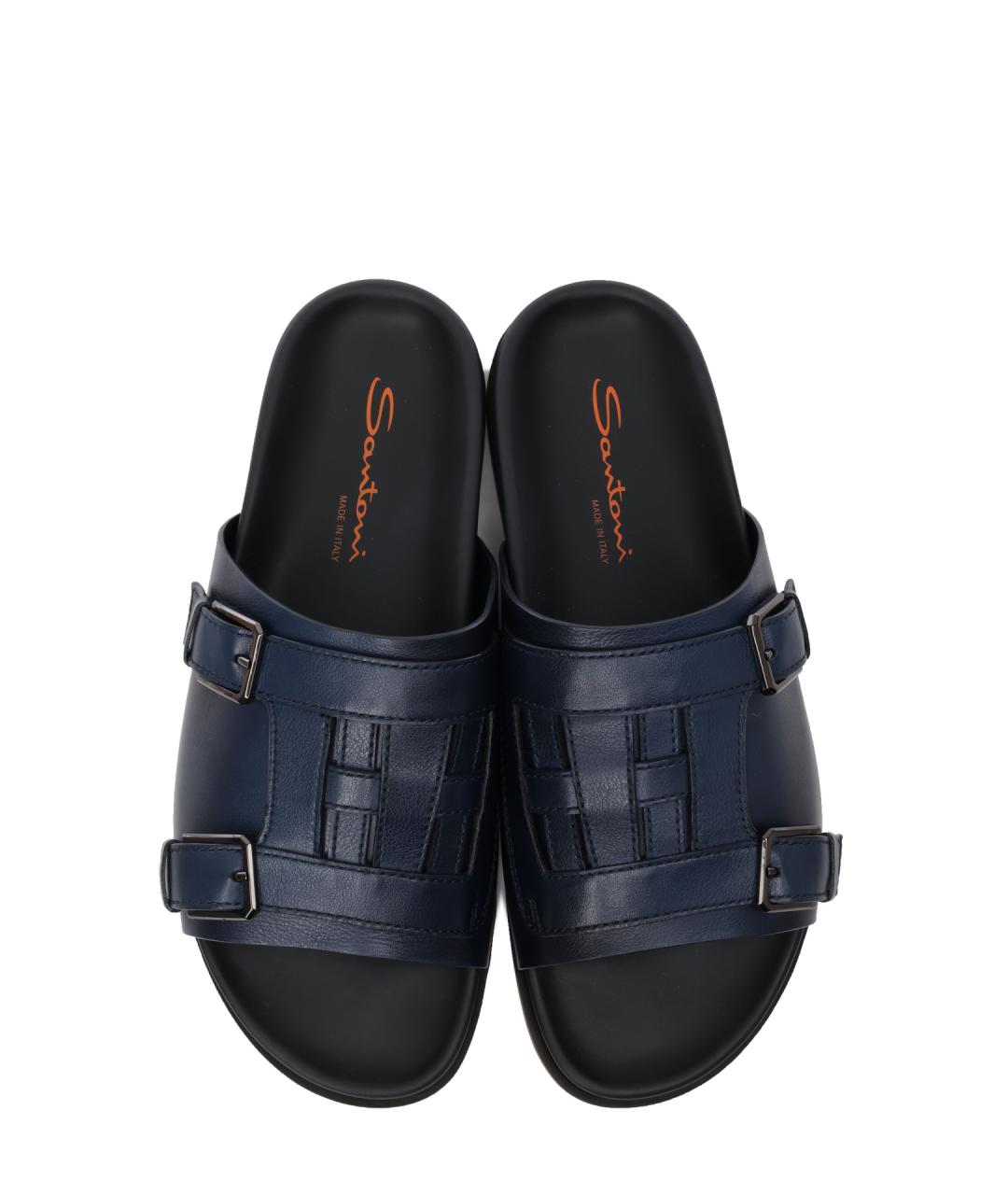 SANTONI Синие кожаные шлепанцы, фото 4