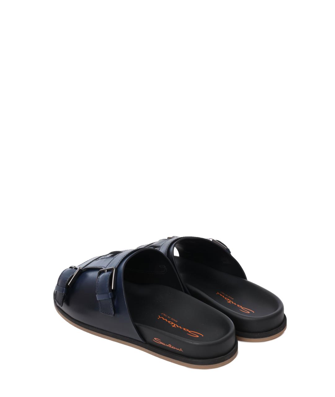 SANTONI Синие кожаные шлепанцы, фото 3