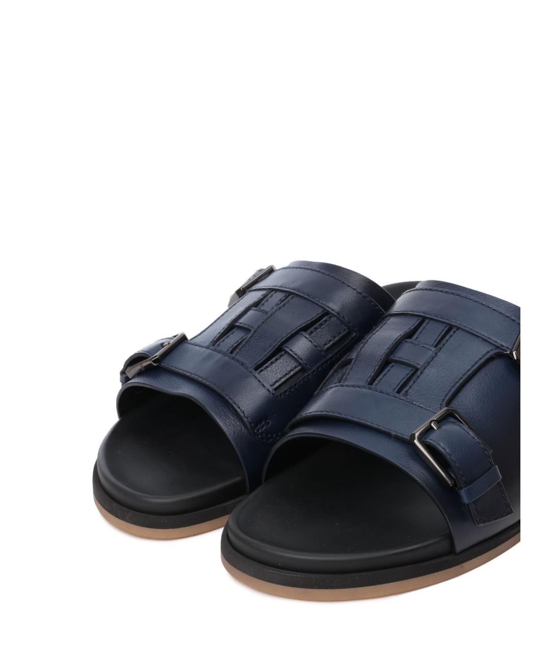 SANTONI Синие кожаные шлепанцы, фото 5