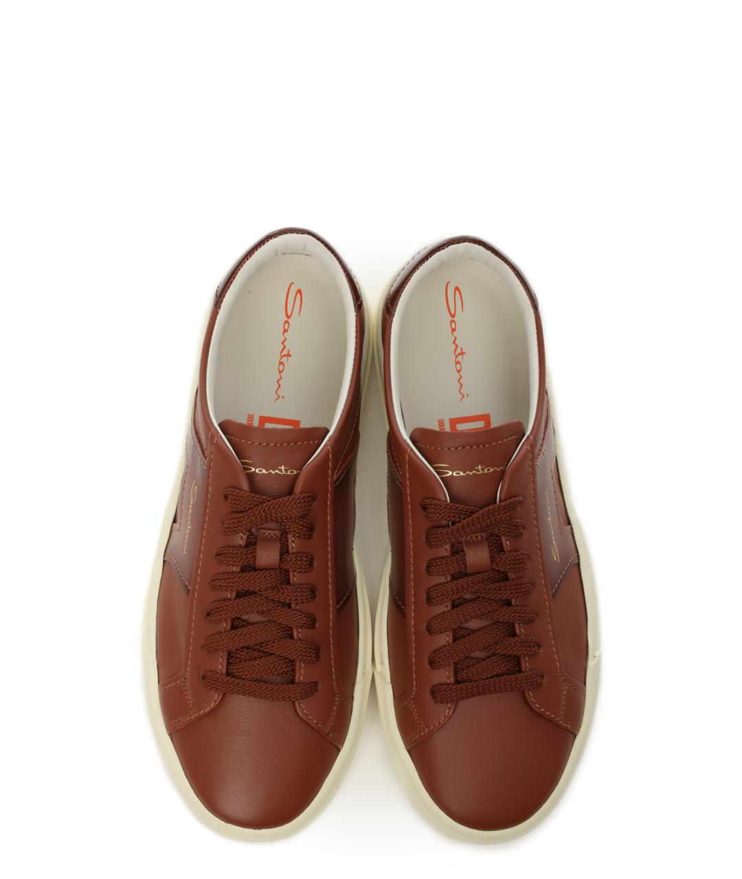 SANTONI Коричневые кожаные низкие кроссовки / кеды, фото 5