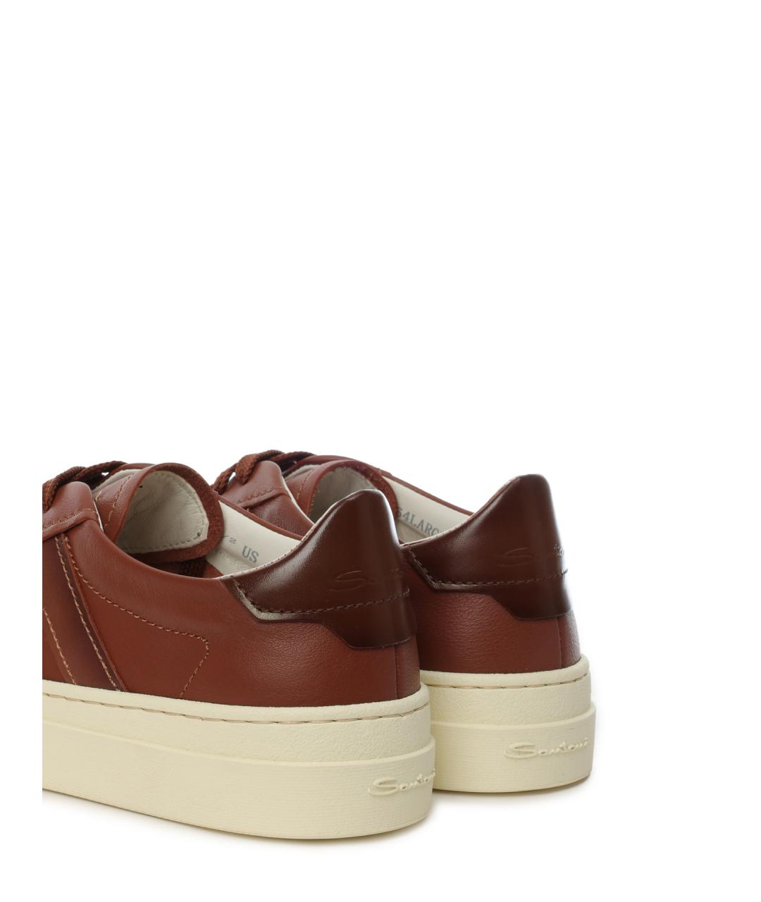 SANTONI Коричневые кожаные низкие кроссовки / кеды, фото 6