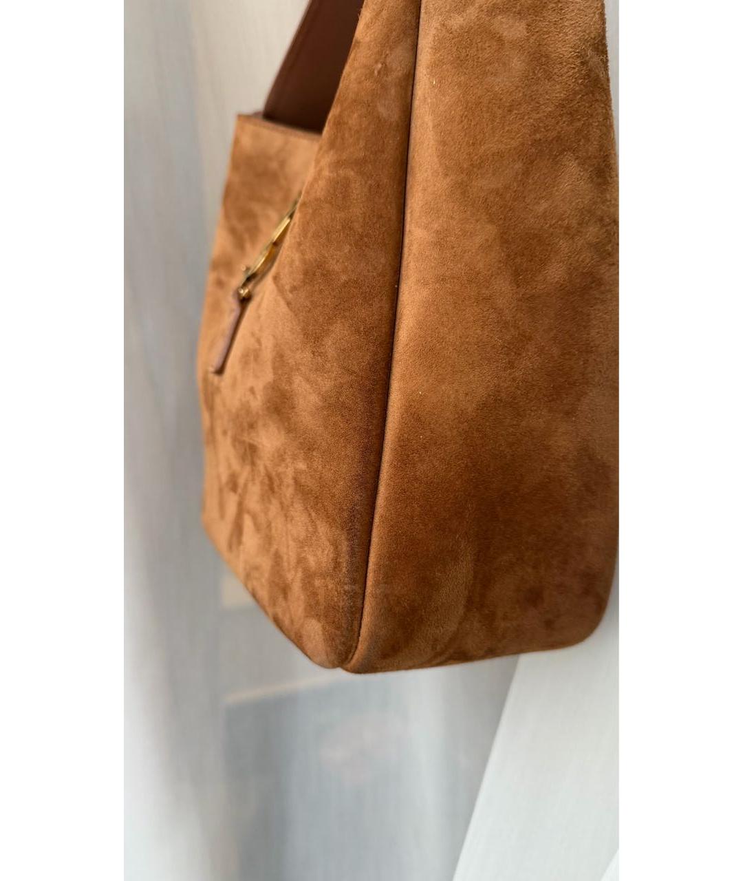 SAINT LAURENT Коричневая замшевая сумка с короткими ручками, фото 4