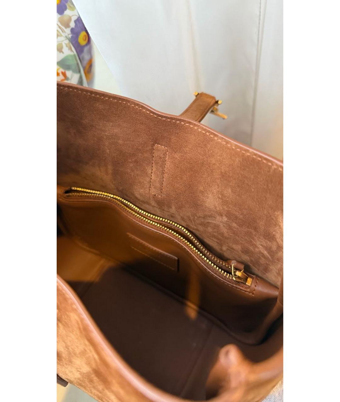 SAINT LAURENT Коричневая замшевая сумка с короткими ручками, фото 6