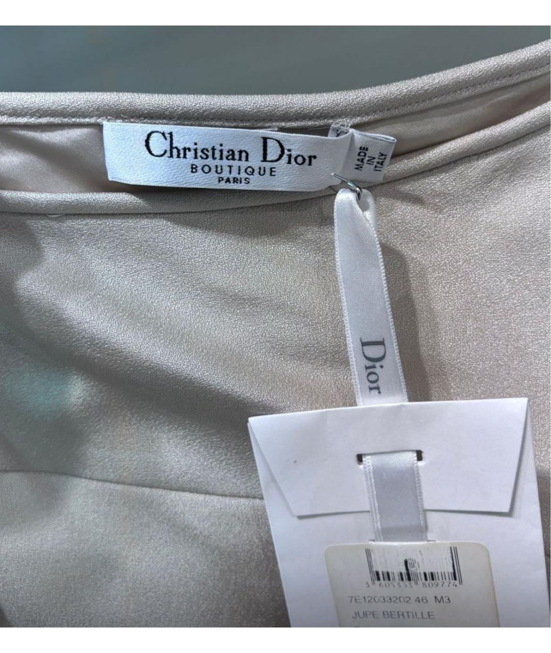 CHRISTIAN DIOR Бежевая шелковая юбка миди, фото 3