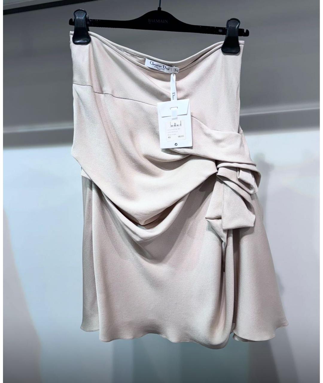 CHRISTIAN DIOR Бежевая шелковая юбка миди, фото 5
