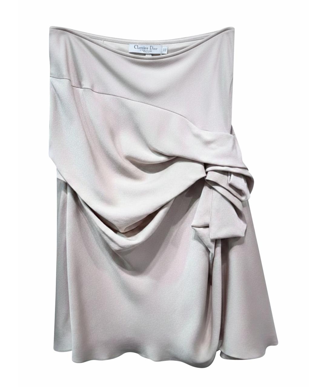 CHRISTIAN DIOR Бежевая шелковая юбка миди, фото 1