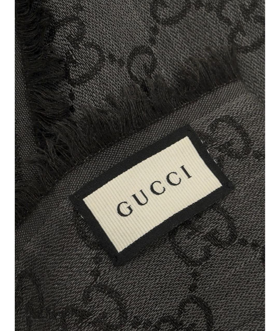 GUCCI Серый шерстяной платок, фото 3