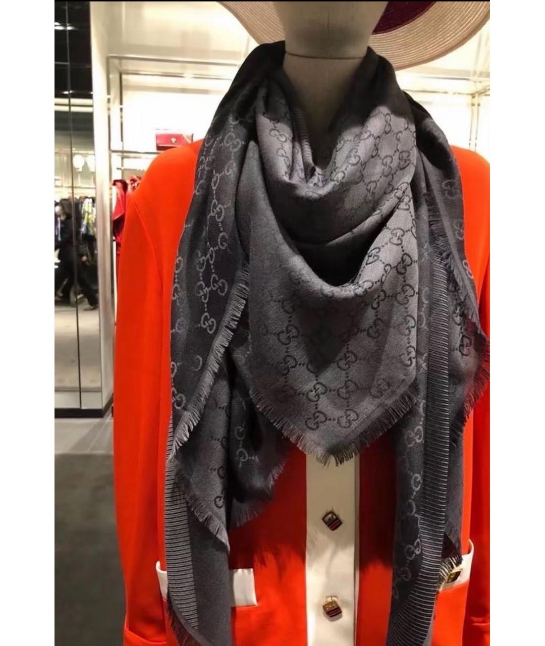 GUCCI Серый шерстяной платок, фото 5