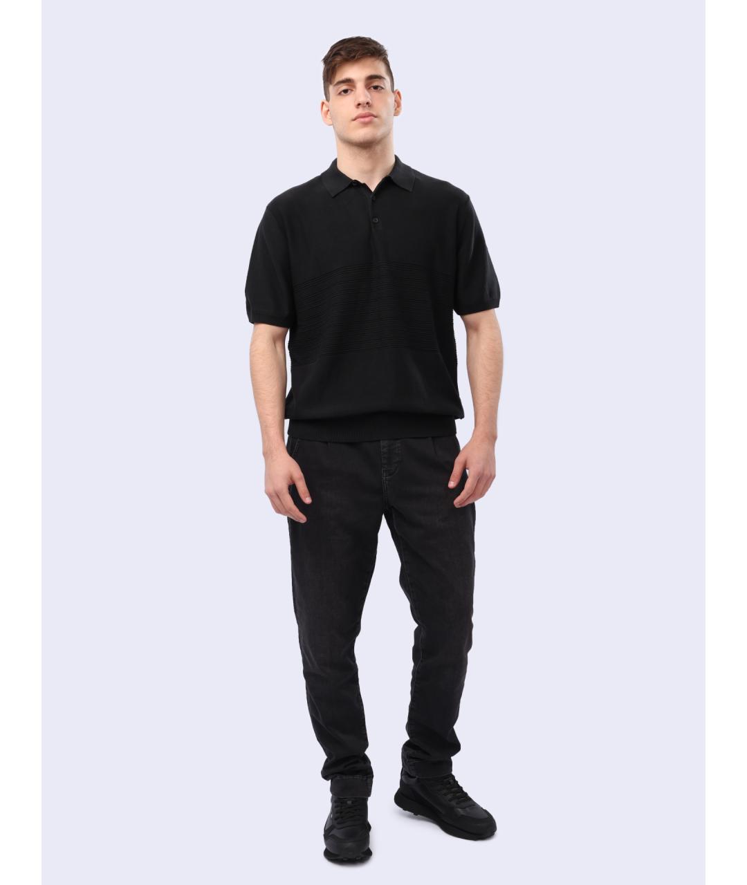 ARMANI EXCHANGE Черное хлопковое поло с коротким рукавом, фото 2