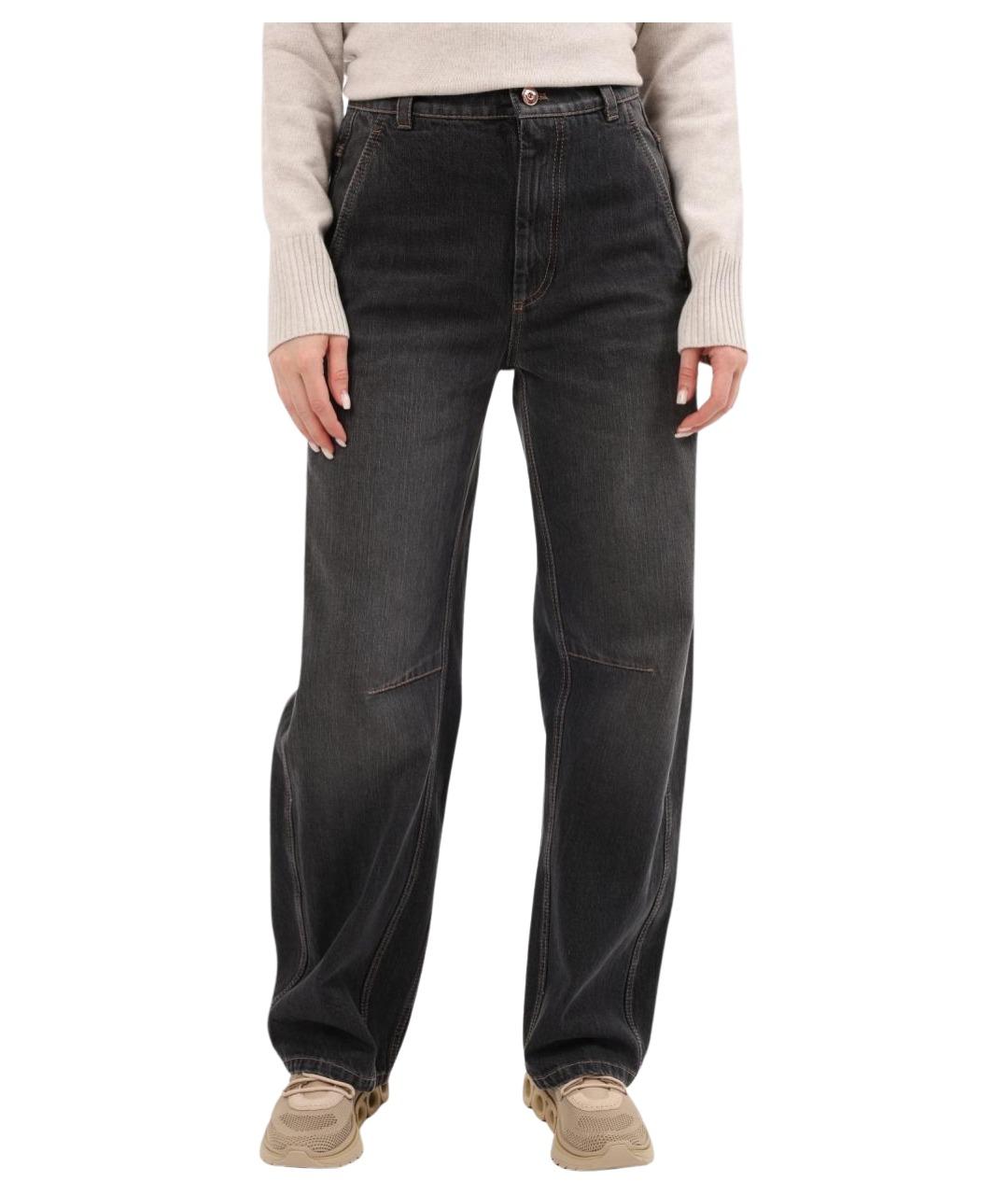 BRUNELLO CUCINELLI Серые хлопковые прямые джинсы, фото 2