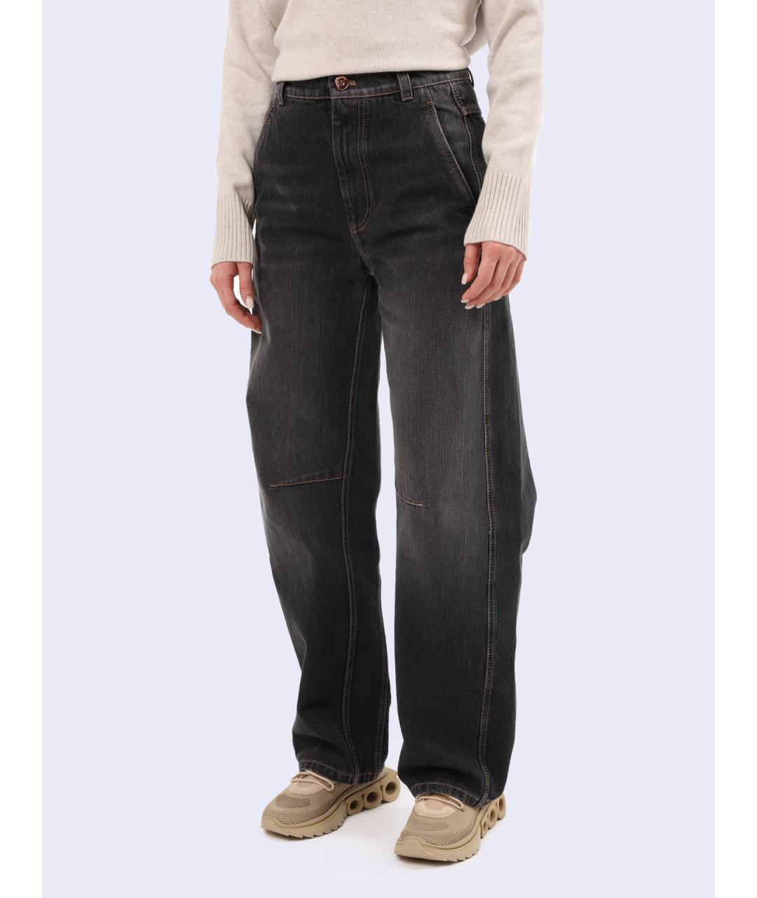 BRUNELLO CUCINELLI Серые хлопковые прямые джинсы, фото 4