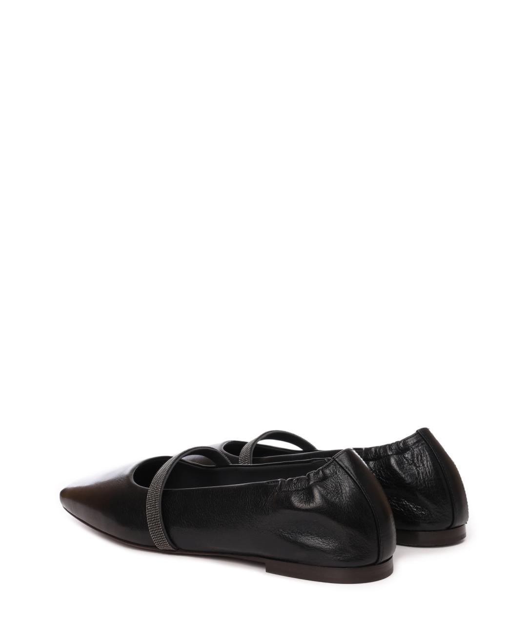 BRUNELLO CUCINELLI Черные кожаные балетки, фото 4