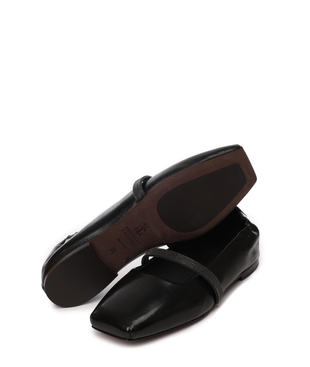 BRUNELLO CUCINELLI Черные кожаные балетки, фото 5