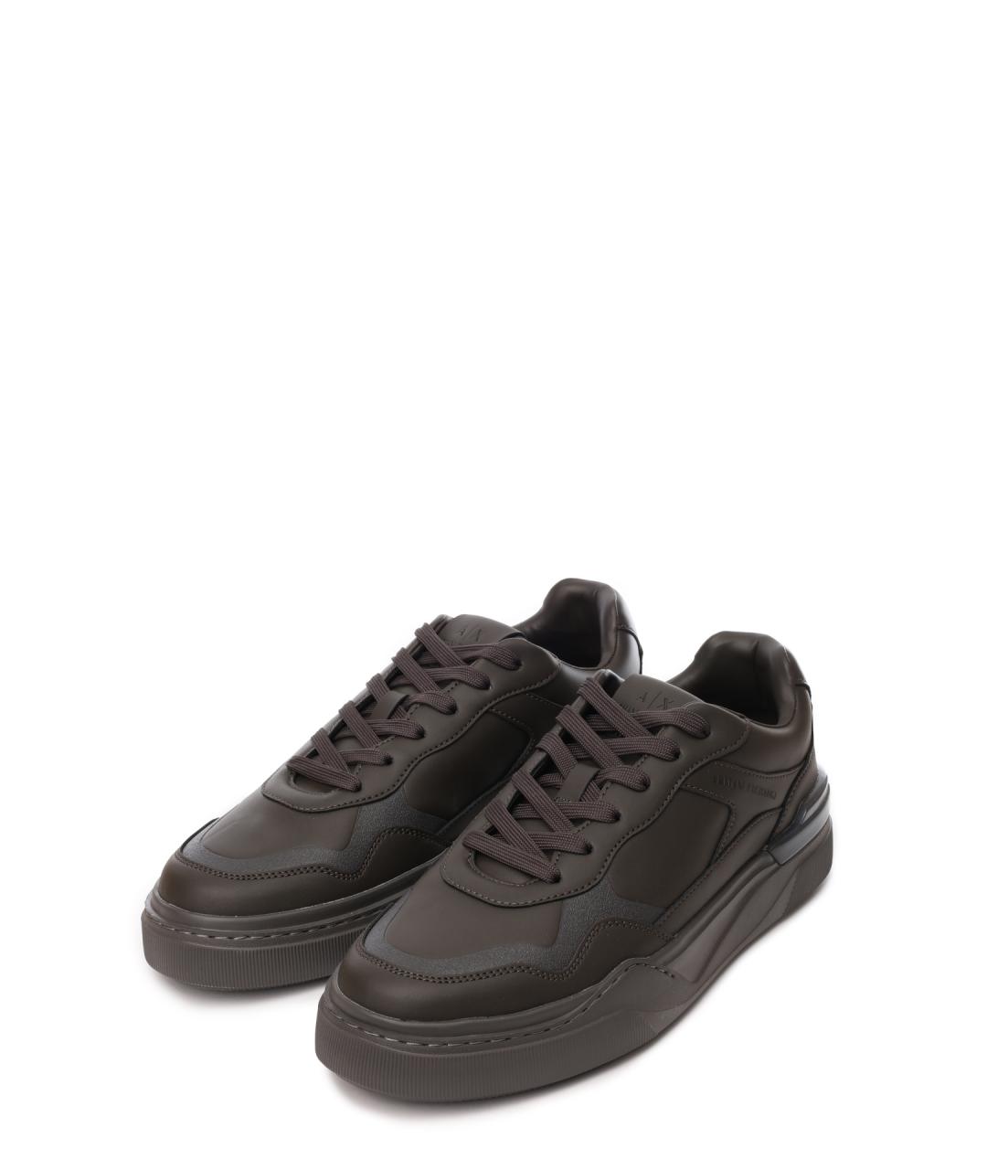 ARMANI EXCHANGE Хаки низкие кроссовки / кеды из искусственной кожи, фото 2