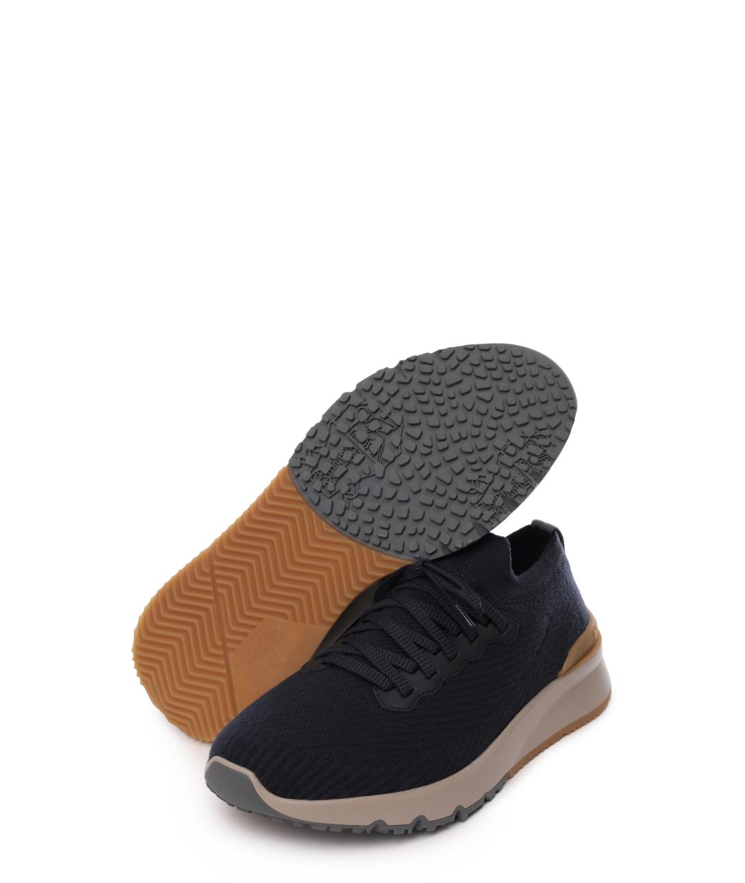 BRUNELLO CUCINELLI Синие текстильные низкие кроссовки / кеды, фото 4